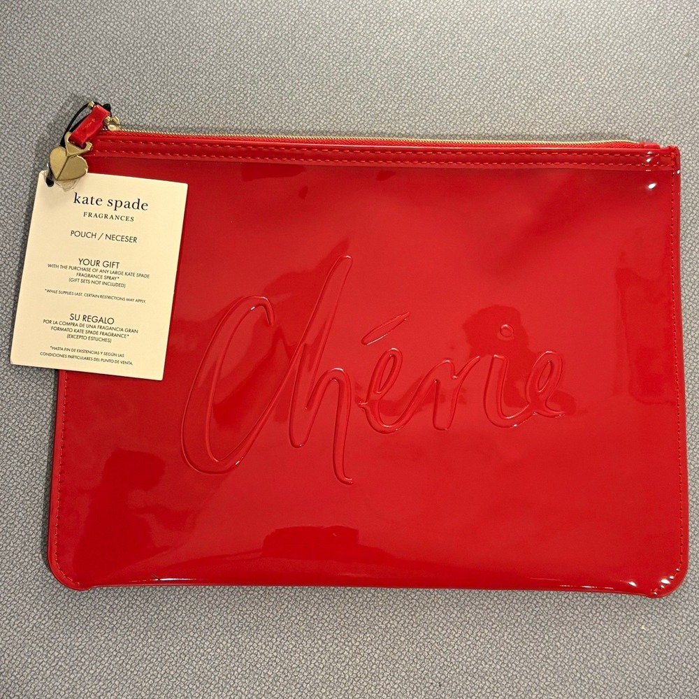 Kate Spade Fragrances Red Makeup Bag Zip Pouch PU/Polyester NWT Giftable Glossy
